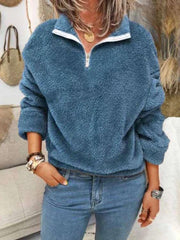 Women Zipper Solid Color Plush Coats