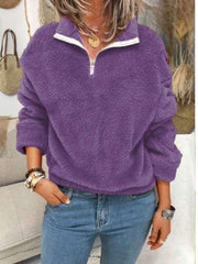 Women Zipper Solid Color Plush Coats