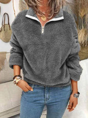 Women Zipper Solid Color Plush Coats