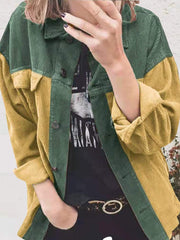 Women's Coats Loose Corduroy Paneling Lapel Blouses Coat