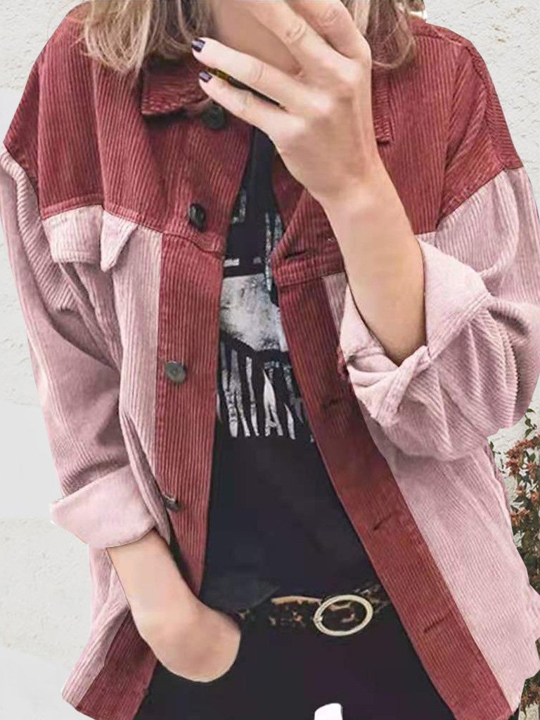 Women's Coats Loose Corduroy Paneling Lapel Blouses Coat