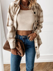 Women's Coats Loose Retro Plaid Long Sleeve Coat