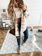 Women's Coats Loose Retro Plaid Long Sleeve Coat