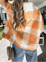 Women's Coat Checked Plush Warm Hooded Zipper Coat