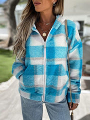 Women's Coat Checked Plush Warm Hooded Zipper Coat