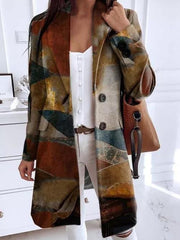 Women's Coats Art Print Lapel Button Woolen Coat