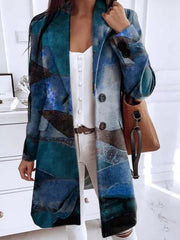 Women's Coats Art Print Lapel Button Woolen Coat