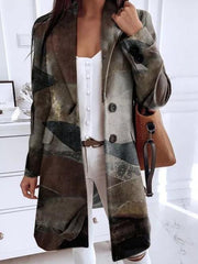 Women's Coats Art Print Lapel Button Woolen Coat