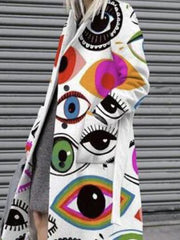 Women's Coats Cartoon Print Pocket Lapel Long Coat