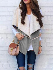 Women's Coats Casual Leather Stitching Plush Lapel Vest Coat
