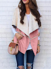 Women's Coats Casual Leather Stitching Plush Lapel Vest Coat