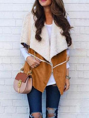 Women's Coats Casual Leather Stitching Plush Lapel Vest Coat