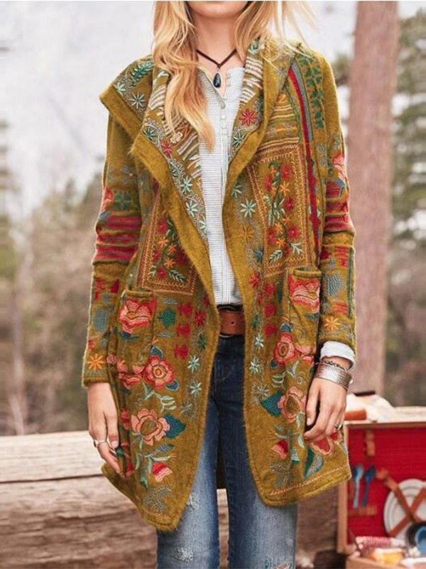 Women's Coats Casual Printed Slim Long Sleeve Coat
