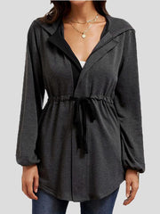 Women's Coats Casual Zip Waist Lantern Sleeve Hooded Cardigan Coat