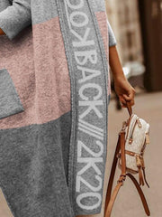 Women's Coats Colorblock Pocket Hooded Long Cardigan Coat