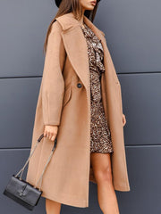 Women's Coats Double-Breasted Suit Collar Long Woolen Coat