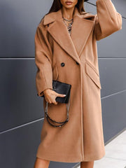 Women's Coats Double-Breasted Suit Collar Long Woolen Coat
