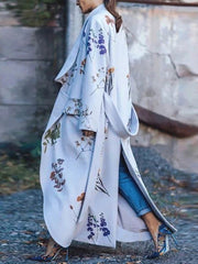 Women's Coats Fashion Floral Print Split Cardigan Coat