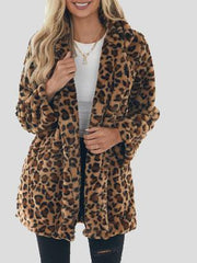 Women's Coats Fashion Leopard Pocket Plush Coat