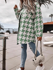 Women's Coats Fashion Loose Long Sleeve Houndstooth Woolen Coat