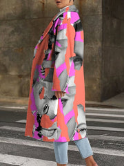 Women's Coats Fashion Printed Lapel Mid-Length Coat