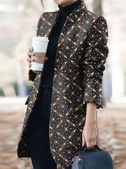 Women's Coats Fashion Printed Stand-Collar Woolen Coat