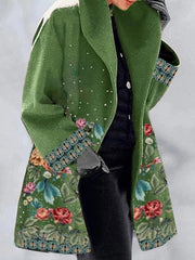 Women's Coats Floral Print Lapel Woolen Coat