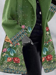 Women's Coats Floral Print Lapel Woolen Coat