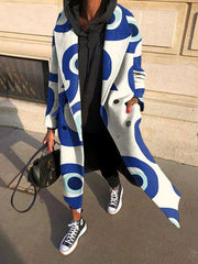 Women's Coats Fun Letter Print Lapel Button Long Woolen Coat