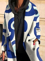 Women's Coats Fun Letter Print Lapel Button Long Woolen Coat