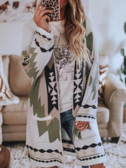 Women's Coats Graphic Print Casual Long Sleeve Long Coat
