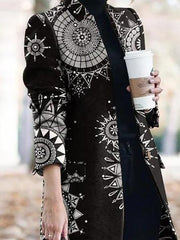 Women's Coats Graphic Print Stand Collar Long Sleeve Woolen Coat