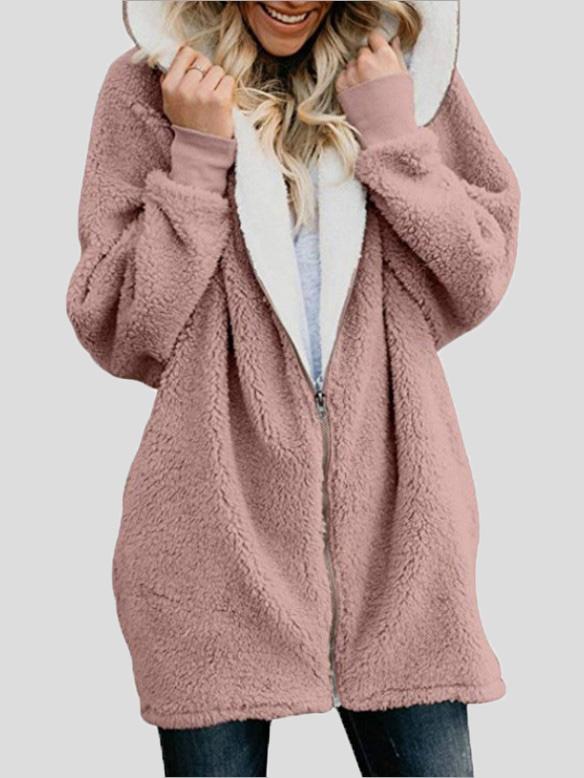Women's Coats Hooded Zipper Cardigan Fur Coat