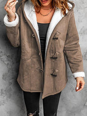 Women's Coats Horn Button Hooded Mid-Length Coat
