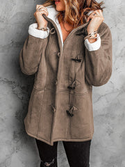 Women's Coats Horn Button Hooded Mid-Length Coat