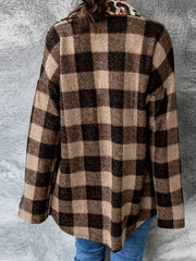 Women's Coats Houndstooth Leopard Print Contrast Plaid Long Sleeve Blouses