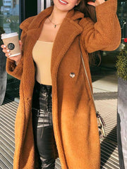 Women's Coats Lapel Button-Breasted Woolen Long Coat