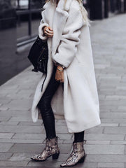 Women's Coats Lapel Button-Breasted Woolen Long Coat