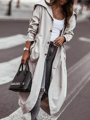 Women's Coats Lapel Button Pockets Irregular Mid-Long Coats