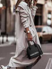 Women's Coats Lapel Button Pockets Irregular Mid-Long Coats