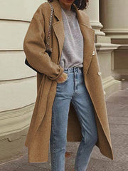 Women's Coats Lapel Double-Breasted Long Woolen Coat
