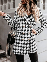 Women's Coats Lapel Double-Breasted Plaid Wool Coat