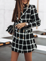 Women's Coats Lapel Double-Breasted Plaid Wool Coat
