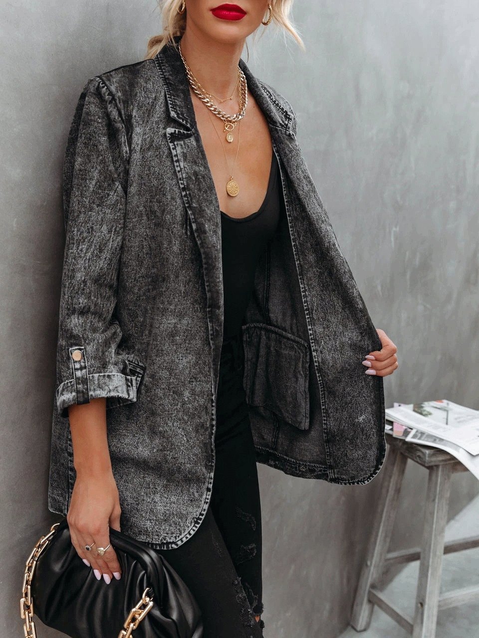 Women's Coats Lapel Long Sleeve Cardigan Denim Coat
