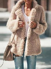 Women's Coats Lapel Long Sleeve Granular Velvet Solid Coat