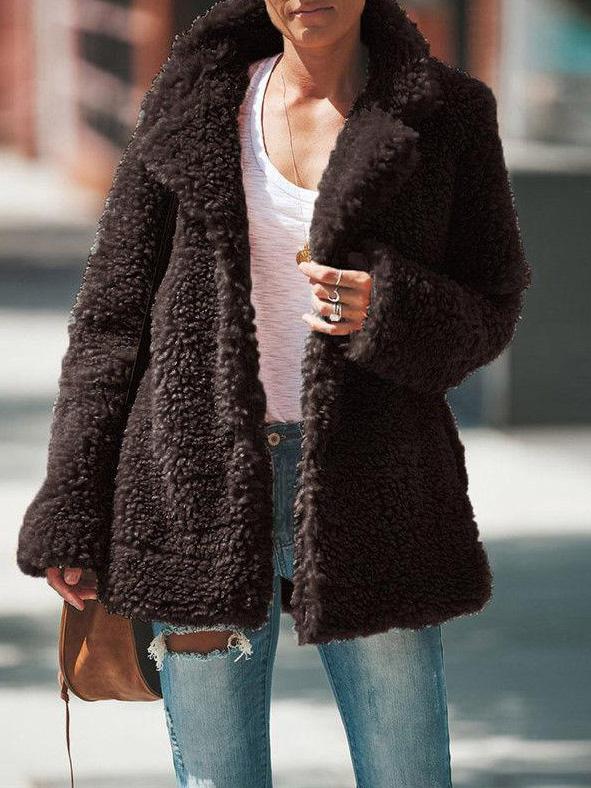 Women's Coats Lapel Long Sleeve Granular Velvet Solid Coat