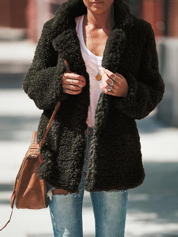Women's Coats Lapel Long Sleeve Granular Velvet Solid Coat