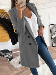 Women's Coats Lapel Mid-Length Double-Breasted Woolen Coat