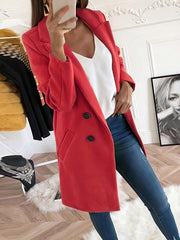 Women's Coats Lapel Mid-Length Double-Breasted Woolen Coat