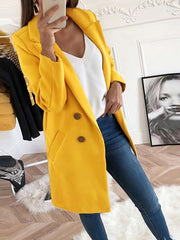 Women's Coats Lapel Mid-Length Double-Breasted Woolen Coat